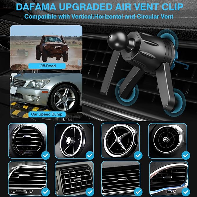 Air Vent Clip for Car Mount Replacement,Adjustable Triangular Fixing Foot and Metal Hook,Universal Vent Grip for Car Phone Holder and Wireless Car Charger,Joint Ball Diameter 0.67inch/17mm