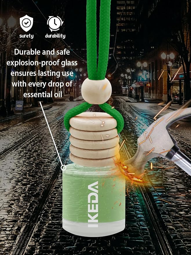 Ikeda Car Air Freshener: Hanging Car Smell Air Freshener | 10ml Hanging Car Perfume | Long Lasting Fragrance | Strong Scents Diffuser for Auto Home (Green tea|Circular)