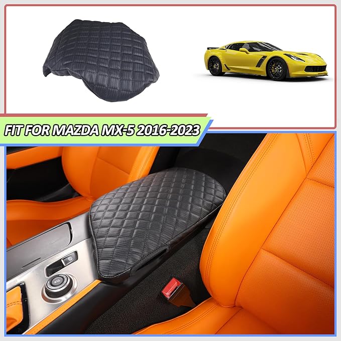 Center Console Cover Pad for Chevrolet Corvette C7 2014-2019 Accessories, Console Arm Rest Lids Cover Mat, Car Armrest Seat Box Cushion Protector, Armrest Pillow, Auto Armrest Cover (Leather_A)