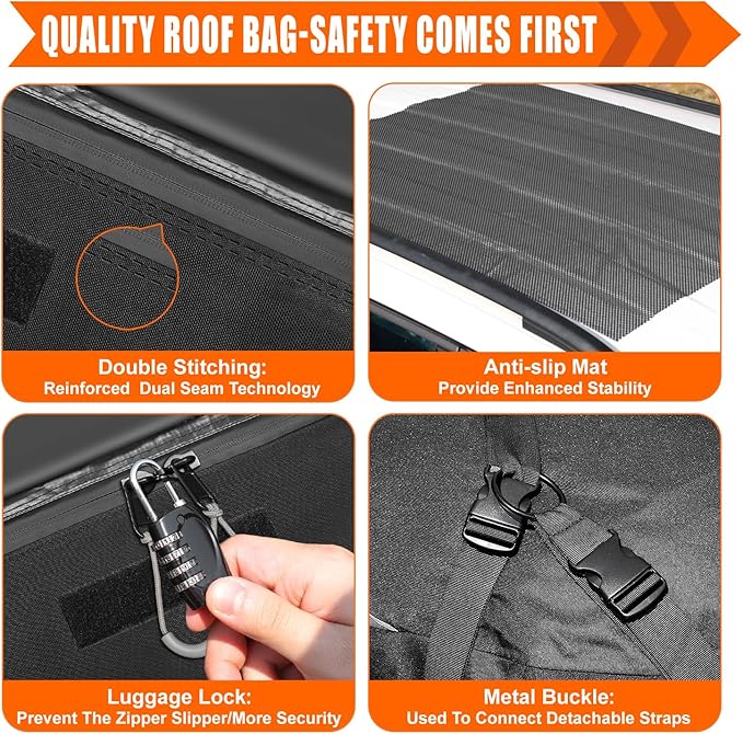 Sailnovo Rooftop Cargo Carrier Roof Bag, 20 Cubic feet Soft Waterproof Car Roof Bag fit Cars with/Without Rack, 6 Tie-Down Straps, 6 Door Hooks, Foldable Car Top Carrier for Road Trip Camping Travel