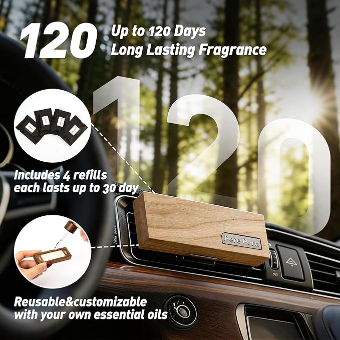 4 Packs Amber Vanilla Scented Natural Wood Vent Clips,【Luxury Winter Cozy Drive】 Car Scents Air Freshener Refills, Long Lasting Fragrance Diffuser, SUV Essentials Gift for Women