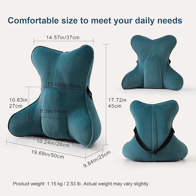 Lumbar Support Pillow (Pat. Pend) for Car Seat, Office Chair, Couch & Recliner, Ergonomic Back Support for Chair, Lower Back Pain Relief, with Adjustable Strap to Stay in Place, Slate Blue