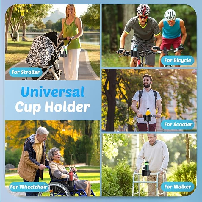 Guiseapue Cup Holder for Walker: Stroller Cup Holder Attachment with Phone Holder, Wheelchair/Stroller Accessories for Rollator, Bike, Scooter, Baby Essentials, First Mother‘s Day Gifts for New Mom