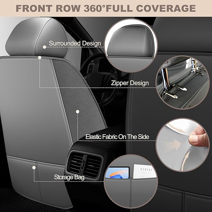 TTX LIGHTING for VW Taos 2022-2026 Car Seat Covers, Breathable Ice Silk & Leather Seat Protector, Cool & Anti-Sweat for Long Driving, Airbag Compatible, 5 Seats Full Set (Black&Gray)