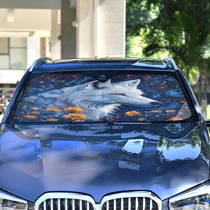 xigua Wolf Car Windshield Sunshade Foldable Front Window Sun Visor Protector for Car,SUV,Truck - Keep Vehicle Cool,55 x 27.6 Inch