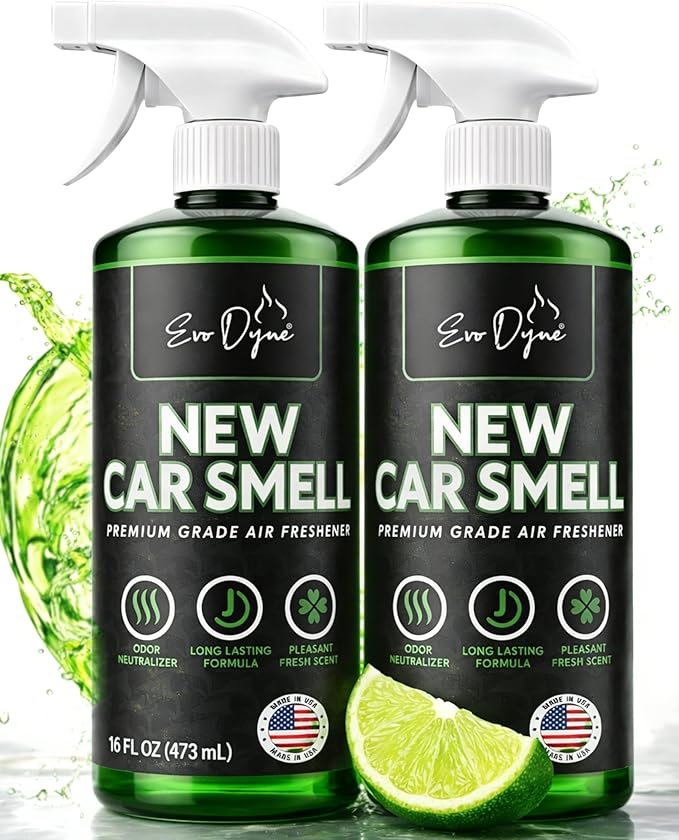 New Car Smell Spray (16oz), Made in USA | Long Lasting Car Air Fresheners Eliminates Odor - Air Fresheners for Cars, Trucks, & Other Vehicles – Fresh Scent Air Freshener Spray by Evo Dyne (2-Pack)