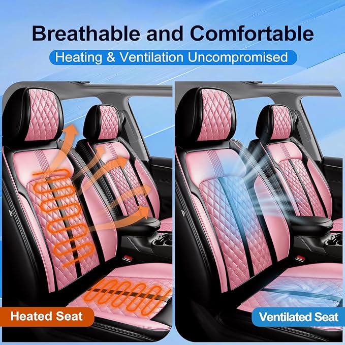 Car Seat Covers for Select Honda Fit 2007-2020, Premium Full Coverage Leather, Airbag Compatible& Scratch-Resistant, Waterproof & All Weather Breathable Seat Protector, Front Pair Black+Pink