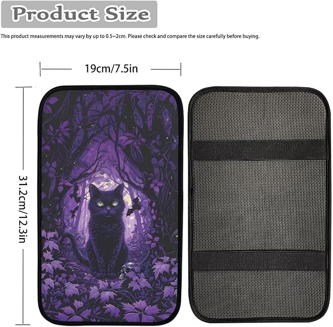 Suobstales Cat Bat Maple Leaves Print Car Armrest Pad Soft Center Console Arm Rest Protector Cover Halloween Decoration Universal Car Interior Accessories Decoration
