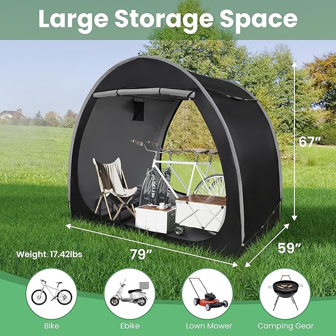 Bike Tent with Bicycle Racks Outdoor Portable Bike Storage Shed with 210D Oxford 800ppm Waterproof for 4/6 Bikes, Covers Shelter for Motorcycle, Garden Tools, Lawn Mower