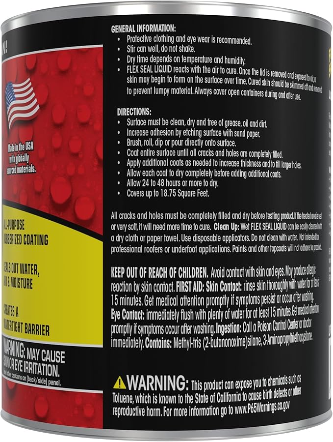 Flex Seal Liquid, Rubber Coating Sealant, Waterproof, Flexible, Breathable, and UV Resistant, Roof Repair, Basements, RV, Campers, Trailers, Marine, EPDM, Masonry, Black, 16 oz