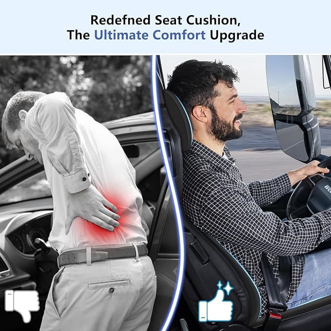 Car Seat Cushion with Neck Pillow & Lumbar Support Kit Back Sciatica Tailbone Pain Relief Car Pillows Ergonomic Memory Foam Back Support for Driving Seat Office Chair Wheelchair Black