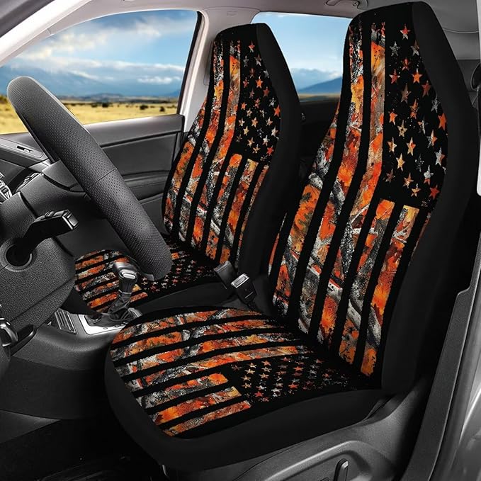 KEIAHUAN Car Seat Covers American Flag Camo Hunting Front Bucket Seat Protector & Rear Bench Seat Covers Fit Most Vehicle, Cars, Sedan, Truck, SUV and Van