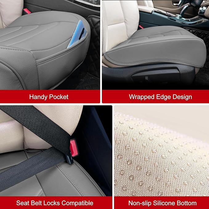 Car Seat Cover for Luxury & Comfort - PU Leather, Anti-Slip, Full Wrap Protection with Storage Pocket for Bottom Cushion - Universal Fit for 95% of Vehicles (Gray,1 Piece)