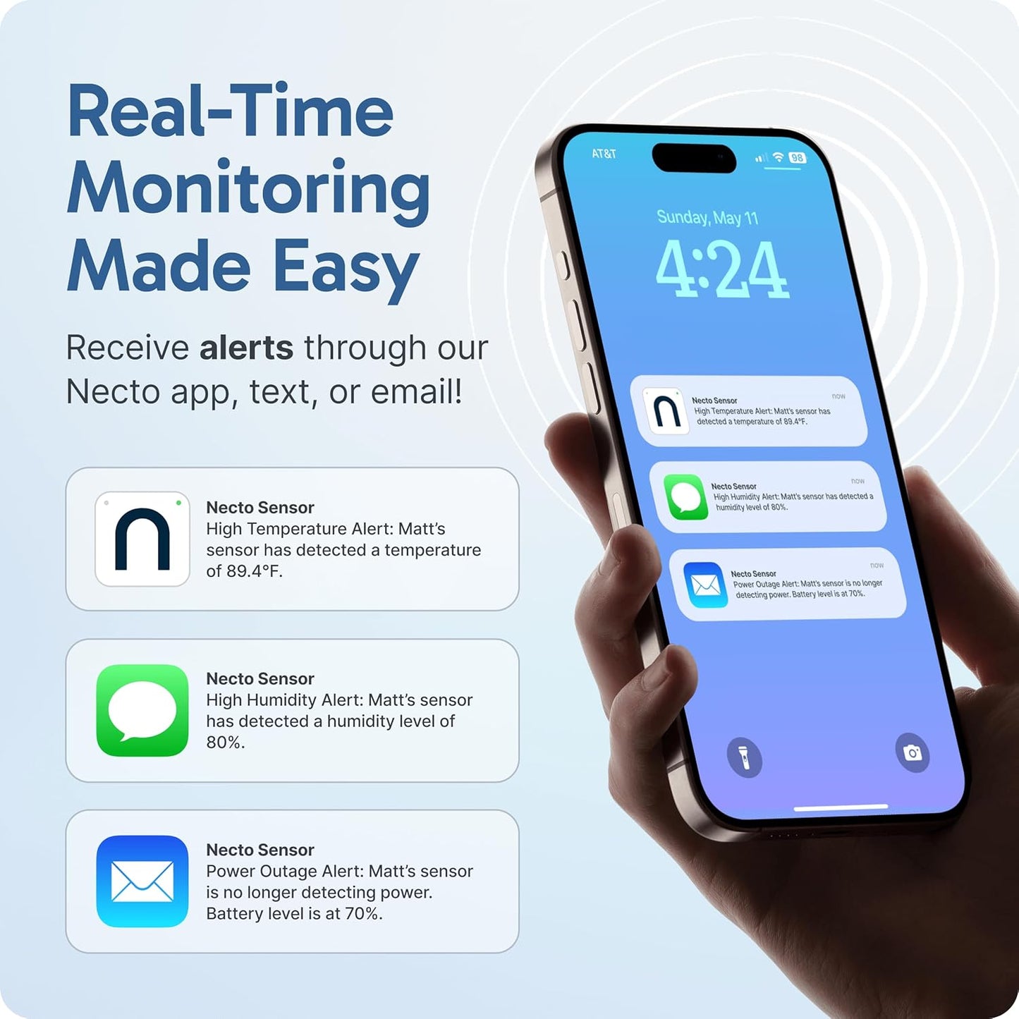 Necto Cellular Temperature Monitor- RV Pet Safety Temp Monitoring System. Remote Power Outage & Humidity Sensor with App Alerts for Car, Camper, Home & Server Room. (2 Year Subscription Included)
