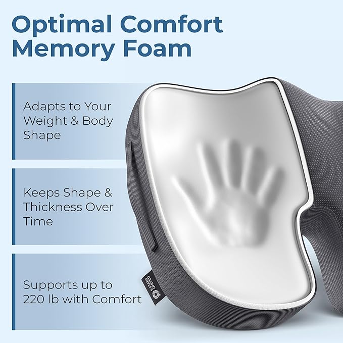 5 STARS UNITED Seat Cushion - Memory Foam Chair Cushion for Tailbone Pain Relief - Ergonomic Support for Coccyx, Sciatica & Butt - Office, Desk & Gaming Chair, Car Seat, Wheelchair, Airplane, D Gray