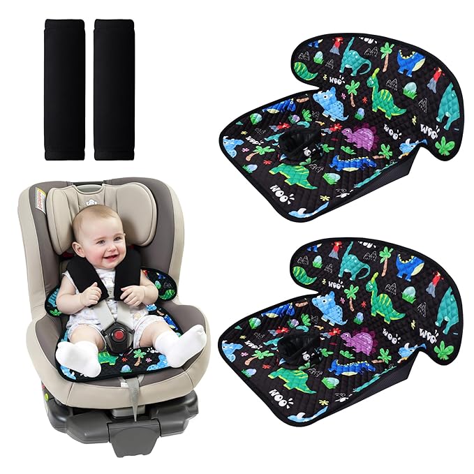 Car Seat Potty Training Protector, 2 Pack Waterproof Piddle Pad Carseat for Baby Toddlers, Leak-Proof Car Seat Liner with Non-Slip Back & 2 Strap Covers, Machine Washable - Black