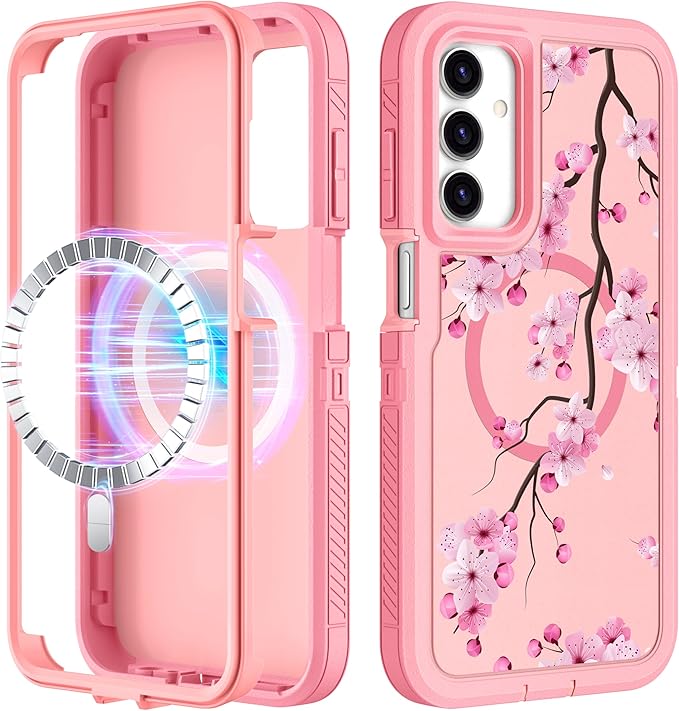for Samsung Galaxy A15 5G Phone Case - Compatible with MagSafe Women Girls Cute Magnetic Protective Cover Kawaii Flower Girly Pretty Design Heavy Duty Shockproof for Samsung A15 5G Case 6.5"