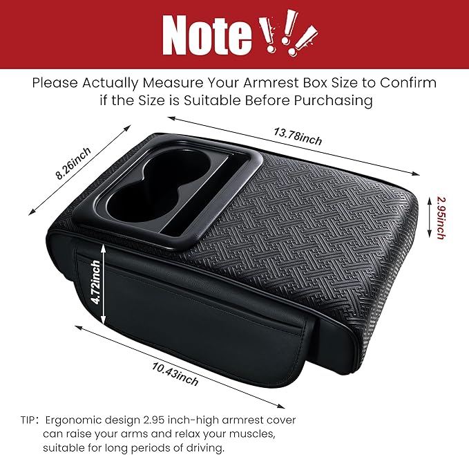 Car Armrest Center Console Cover with Cup Holder 2 Storage Box for Rear Seat Armrest Middle Console Cover 2.95 in Tall Relax Muscles Design, Ideal for Family Trips, Multi-Functional Center Console