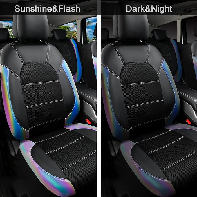CAR PASS Leather seat Covers,Automotive Universal Sport car seat Cover Super 5mm Composite Sponge Inside,Airbag Compatible fits Most SUVs, Trucks,and Vans (Full Set,Chameleon Iridescent Reflective)