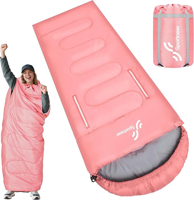 Sportneer Wearable Sleeping Bag for Adults & Kids – Walkable with Arm Zippers, Warm Weather & Cold Waterproof, Compact for Camping, Stadiums, Travel, Backpacking & Car Use