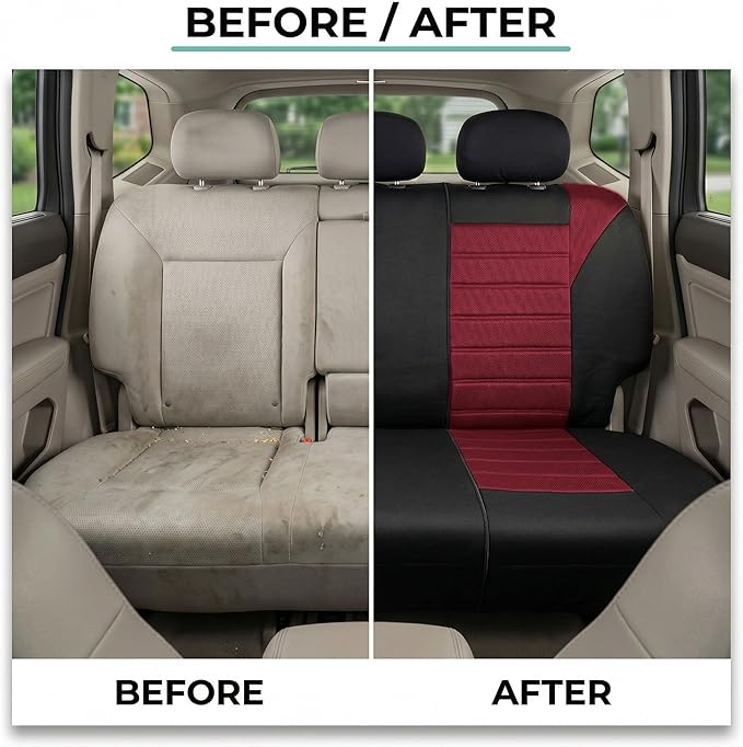 FH Group Automotive Car Seat Covers Rear Set Premium 3D Air Mesh Seat Covers, Airbag Compatible and Split Bench Cover Universal Fit Interior Accessories for Cars Trucks and SUVs - Burgundy