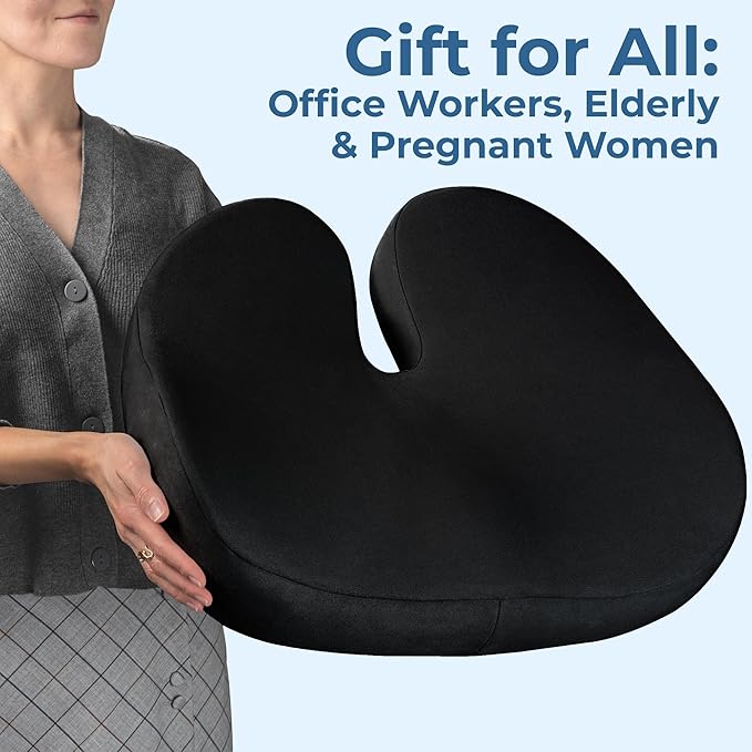 5 STARS UNITED Seat Cushion - Memory Foam Chair Cushion for Tailbone Pain Relief - Ergonomic Support for Coccyx, Sciatica & Butt - Office, Desk & Gaming Chair, Car Seat, Wheelchair, Black Suede