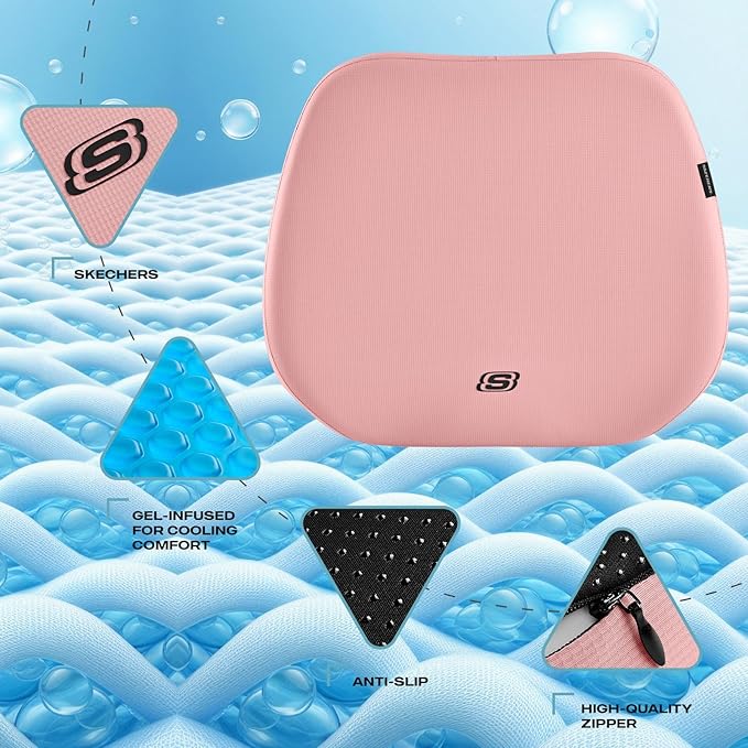 Skechers Seat Cushion Premium Gel & Memory Foam-Office Chair Cushion for Tailbone Pain Relief,Butt Pillow for Office Chair,Car seat Cushion,Long Sitting Office Workers,and Car Drivers,Pink