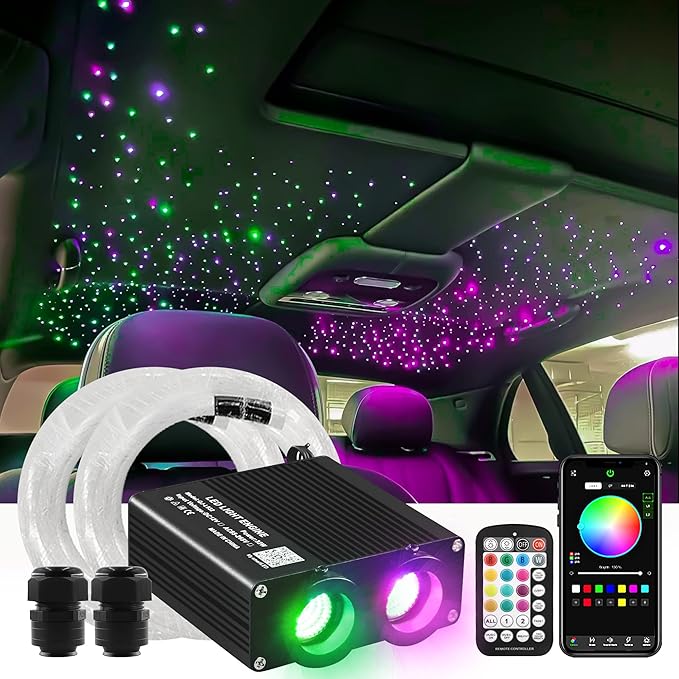 ATOKEE 32W Dual Color Starlight Headliner Kit, Sound Activated Fiber Optic Star Roof Lights with APP/Remote Control, 600pcs 0.03in 9.8ft