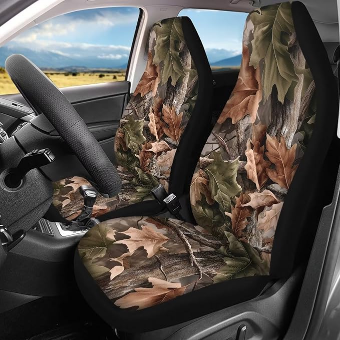 KEIAHUAN Camo Hunting Design Car Seat Covers for Front and Rear Front Bucket Seat Protector & Rear Bench Seat Covers Universal Fit for Most Vehicle Truck, SUV, Sedan, Car 4 PCS