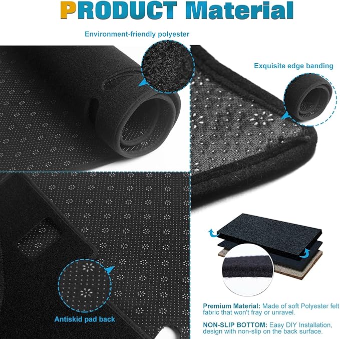 x xotic tech Center Console Dashboard Mat Pre-Cut Non-Slip Sunshield Sun Glare Protector Dash Carpet Pad Black Cover Compatible with Toyota Camry 2007-2011