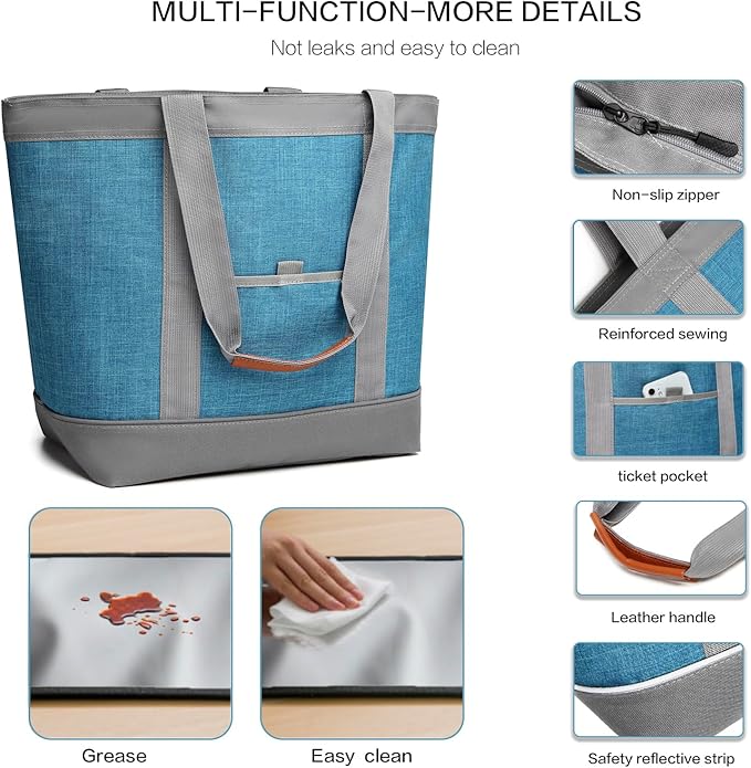 Insulated Cooler Bag Reusable Grocery Tote Bags Transport Large Lunch Box for Women