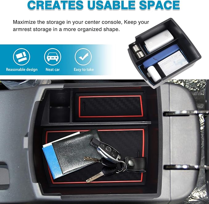 Autorder Center Console Organizer for Hyundai Kona 2018-2021 2022 2023 Accessories Armrest Storage Box Secondary Insert Tray with 3 Color Mats (Not for Kona EV)