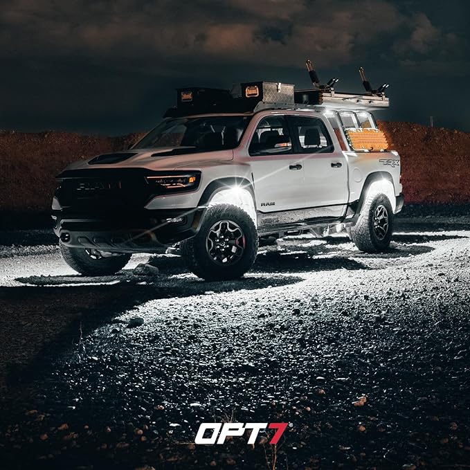 OPT7 Photon Pure White LED Magnetic Rock Lights - 8 Pods w/Magnet Mounts - Wide Angle Underglow Lighting Kit, IP68 Waterproof for Offroad Jeep RZR ATV UTV SUV - Truck Decorations