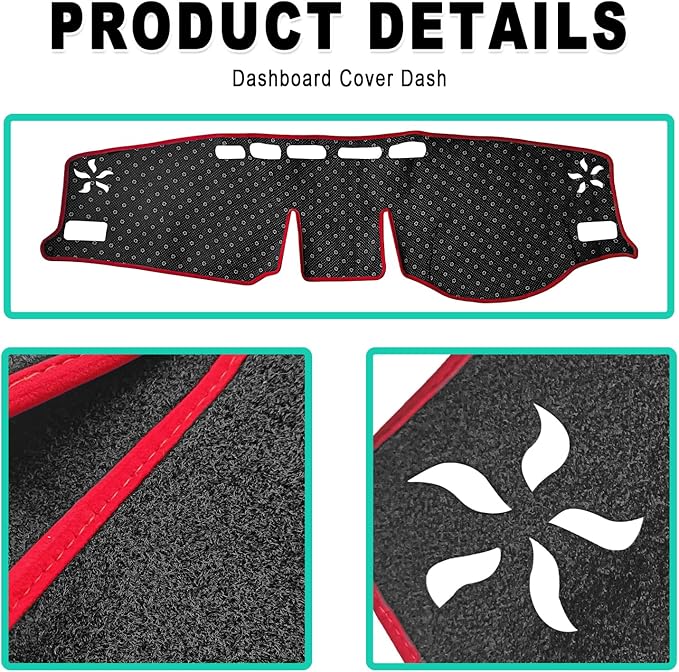 Dash Cover Mat, Center Console Cover Sunshield Protector, Dashboard Cover Compatible with T0y0ta RAV 4 2019 2020 2021 2022 2023 2024 2015 (Red Trim)