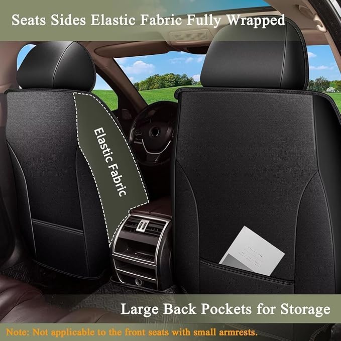 Seat Covers Full Set for Nissan Rogue 2010-2025 2026: Breathable Perforated Leather Car Seat Cover (Black)
