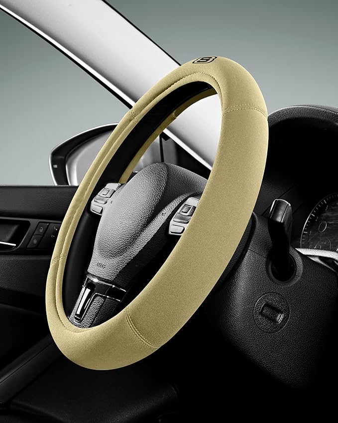 Skechers Steering Wheel Cover, Memory Foam Car Steering Wheel Covers,14.5-15inch Anti-Slip Safety Comfortable Design Universal Men Women Fits for 95% Truck,SUV,Cars(Beige)