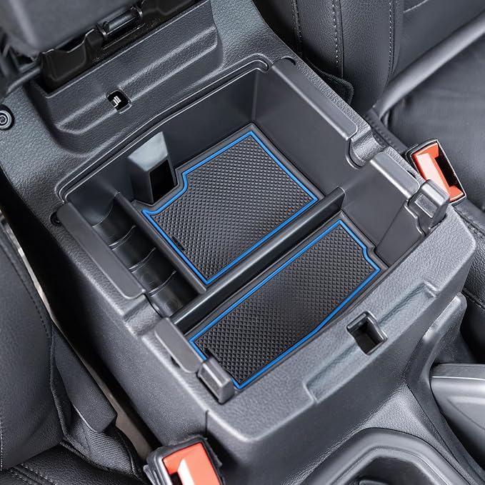 PIMCAR Center Console Organizer for Jeep Wrangler JL/JLU (2018-2026) & Gladiator JT (2020-2026) | Armrest Storage Tray | Interior Accessories (Not for JK/JKU) | Blue Liner Trim