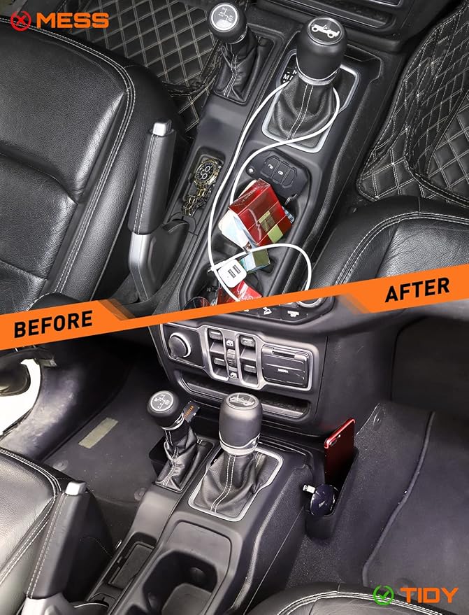Savadicar GT-2 Shifter Storage Box with Microfibers, Gear Shift Side Tray, Center Console Organizer for 2018-2025 Jeep Wrangler JL JLU 4XE & Gladiator JT, Interior Accessories, Black,1 PC