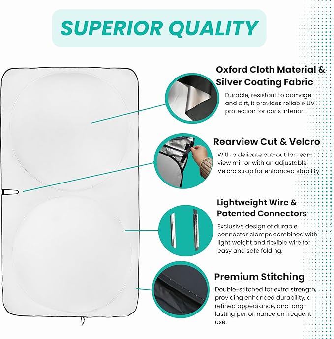 Windshield Sun Shade -Certified 99.87% UVB & 99.02% UVA Car Sun Shade. Award Winning Sunshade - Patented Technology | Compatible for BMW X3 (2011-2017) | Car Shades by Kinder Fluff