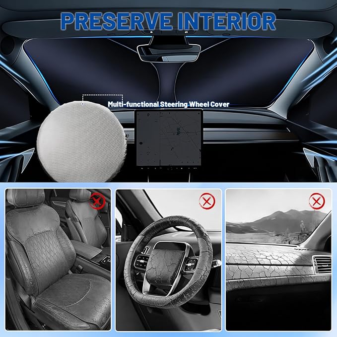 for Fo-rd E-Series 1992-2026 Front Windshield & Side Window Covers, Foldable 3-Piece Window Shades Set, Custom Fit Sunshade Visor for UV Rays & Heat Block, Cargo Van Accessories