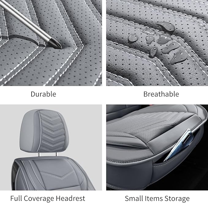 Nappa Leather Car Seat Covers Front Seats, Gray Car seat Protector, Waterproof Car Seat Cushion, Universal Automotive Seat Covers Fit for SUV Truck Pick-up Sedan and Most Cars