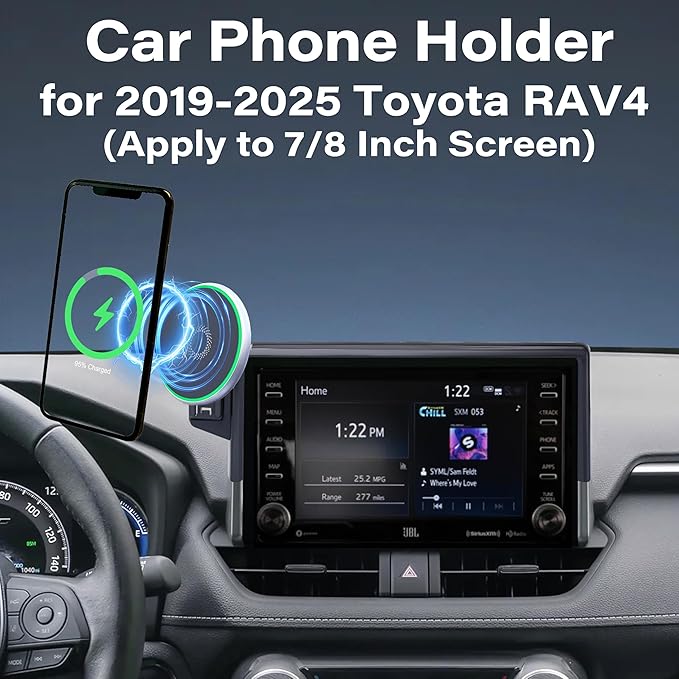 Car Phone Holder for Toyota RAV4 2019-2025 Accessories 15W Fast Wireless Charger Apply to 7/8 Inch Touch Screen Fixed Clip Magnetic Cell Phone Mount Hands-Free 360°Rotation