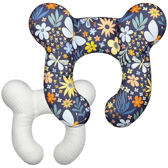 Baby Head Support Pillow for Newborn Toddler, Baby Neck Pillow Upgraded Comfortable Sleep Cushion for Car Plane Stroller Pushchair - Flower B
