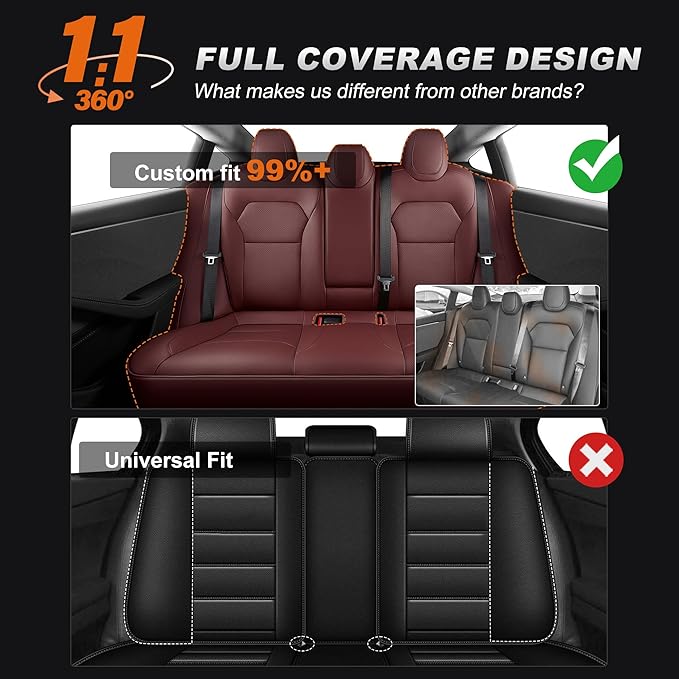 AOMSAZTO Seat Covers for Model 3 2024 2025 (Not Performance)-Full Set Leather Waterproof Car Seat Covers Airbag-Ready Design for Tesla Model 3(with Armrest & Rear Door Pads Cover)-Wine Red