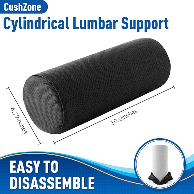 Lumbar Roll Support Pillow for Office Chair, Car, Gaming Chair, Memory Foam Back Cushion with Washable Cover for Relieving Back Pain & Improving Posture,Black