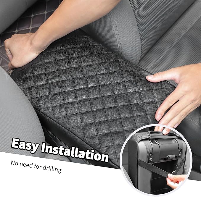 Jimen for JK Armrest Cover, Car Middle Console Cover Pad Arm Rest Cushion Compatible with Jeep Wrangler JK & Unlimited 2007-2010, PU Leather (Black)