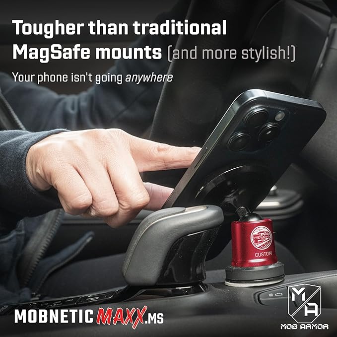 Mob Armor MobNetic Maxx MS - Customized MagSafe Compatible Magnetic Phone Holder for Car, Personalized Phone Mount Made w/ Heavy Duty Aluminum Metal, Works w/ iPhones & Androids - Red