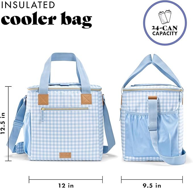 Fit & Fresh, 24-Can Soft Cooler Bag Insulated Leak-Resistant, Portable Soft Cooler, Large Cooler, Soft Sided Cooler Bag, Travel Cooler, Blue Gingham