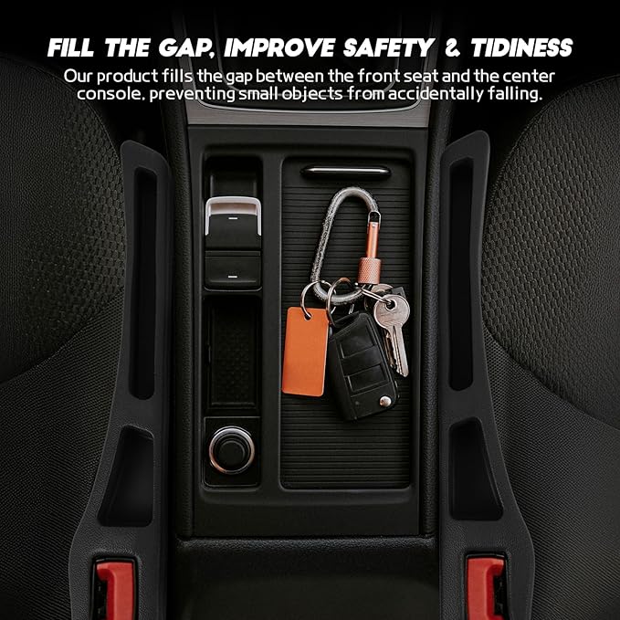 Hovom 2PCS Car Seat Gap Filler Organizer, Multi-purpose Automotive Seat Gap Storage Organizer for Key Phone Card, Auto Seats Crevice Filler Stop Things from Dropping, Car Accessories (Black)