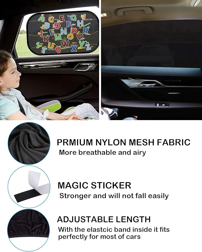 Tevlaphee Car Sunshade Kids, Universal Sun Visor Car Net Sunscreen Baby with Certified UV for Side Window Mesh Material Protects Passenger Baby, Children & Pets(L) (XL)